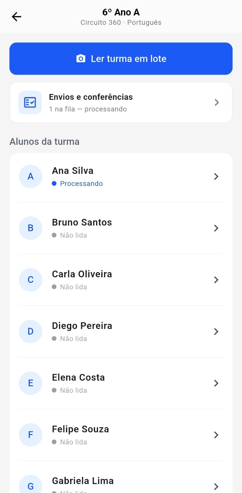 Turma com prova na fila