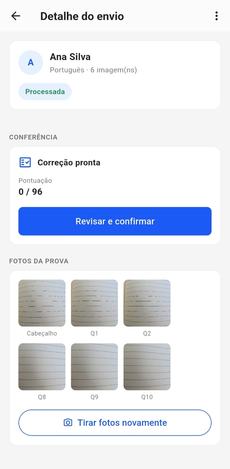 Correção pronta com pontuação